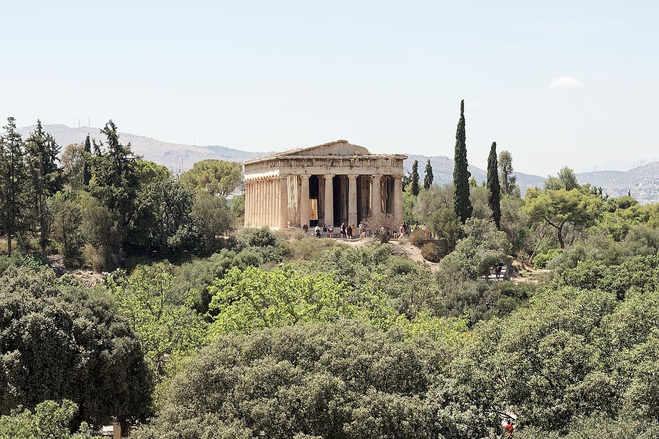 The intact Doric Temple of Hephaestus above the Ancient Agora