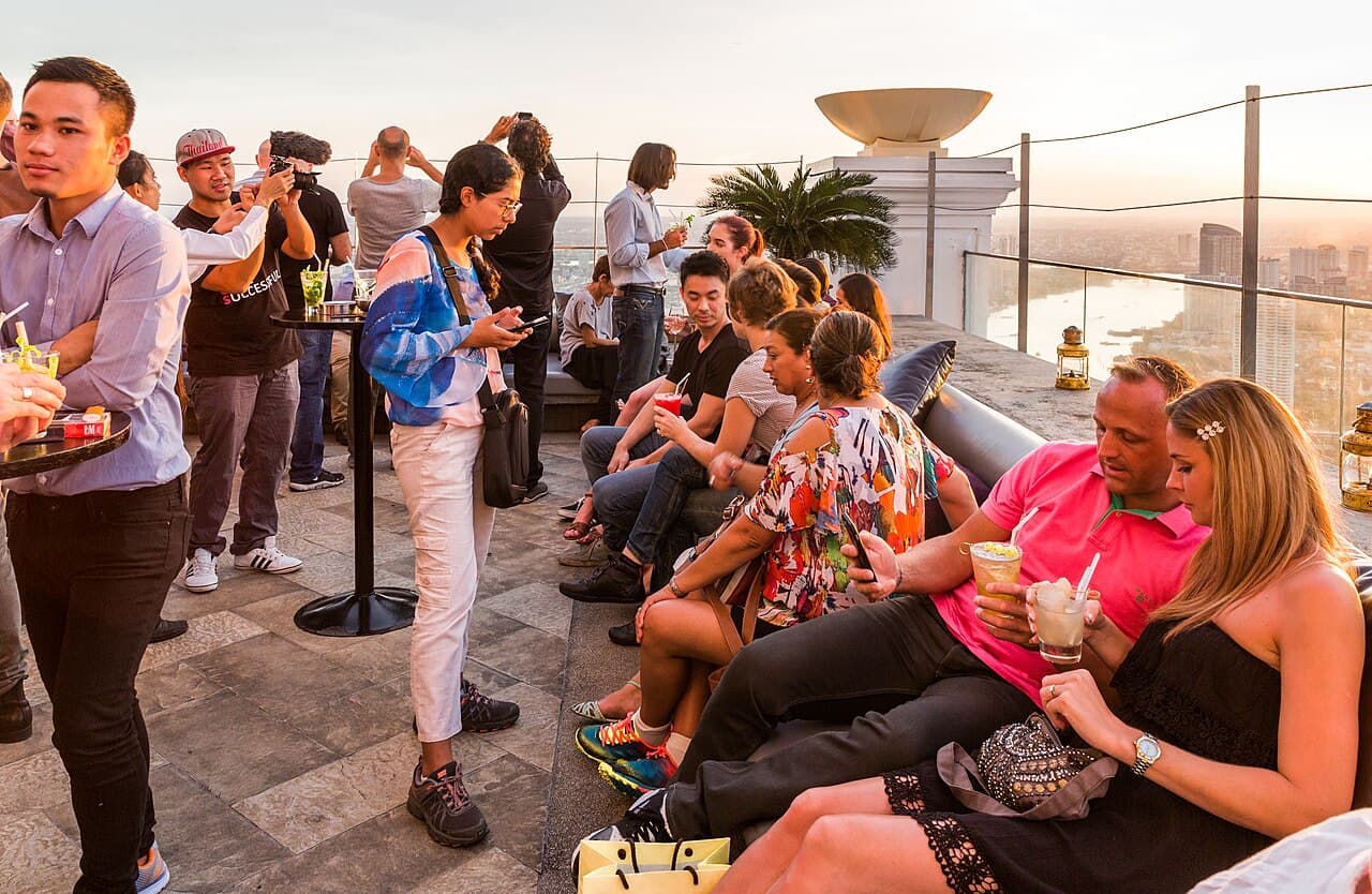 A rooftop bar over the Bangkok skyline