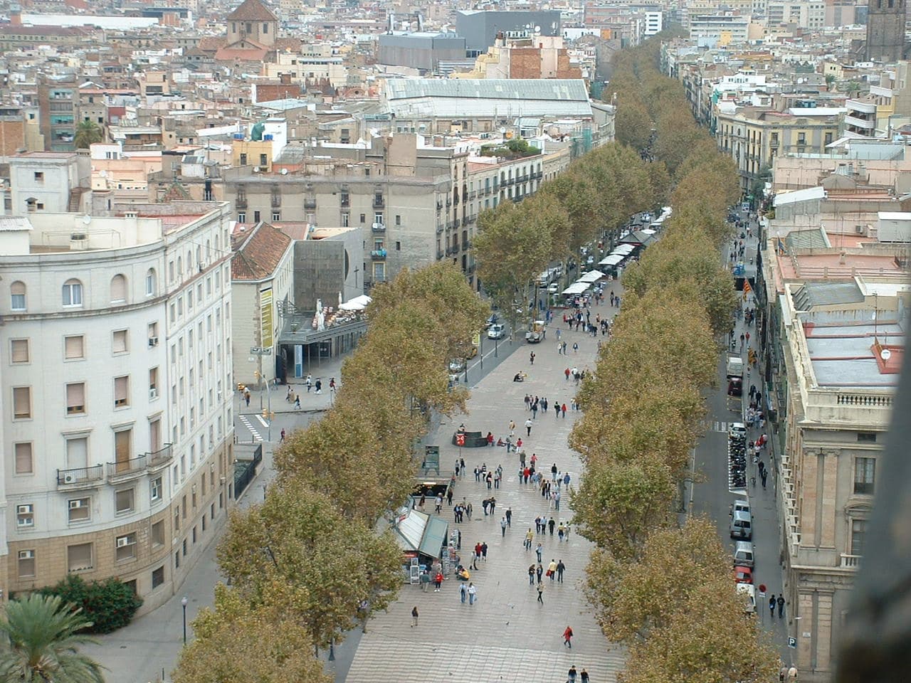 The tree-lined promenade of La Rambla, Barcelona