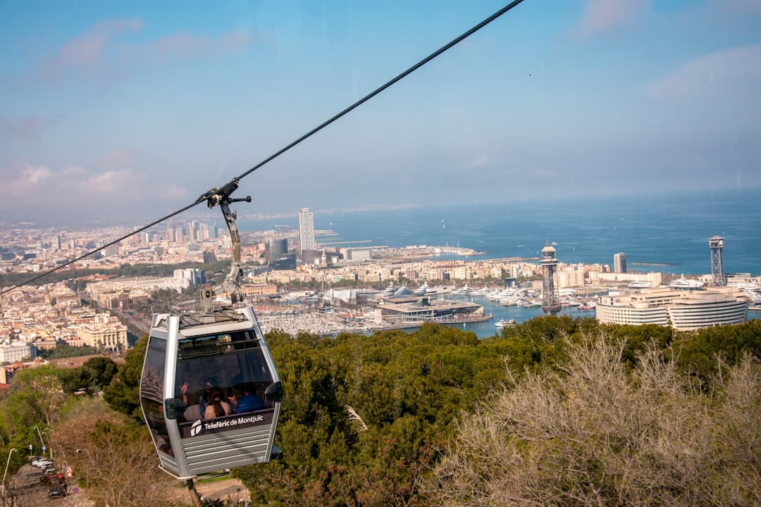 The Montjuïc cable car crossing high above Barcelona's port