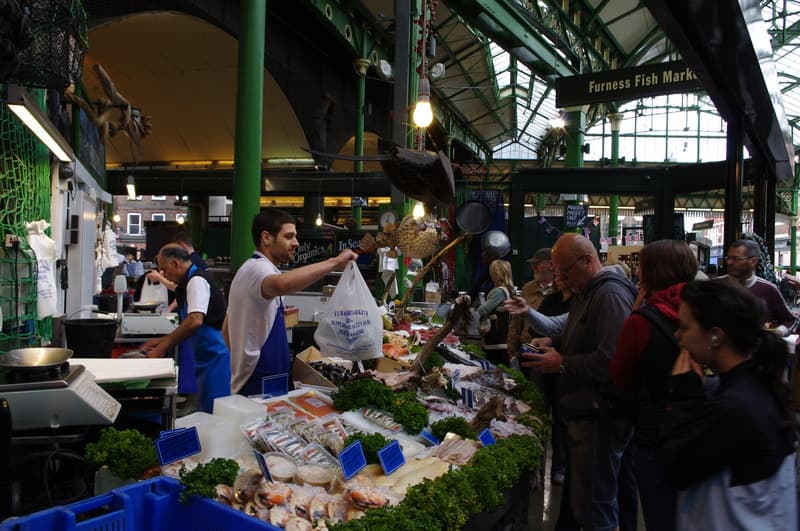 Produce stalls at Borough Market, London