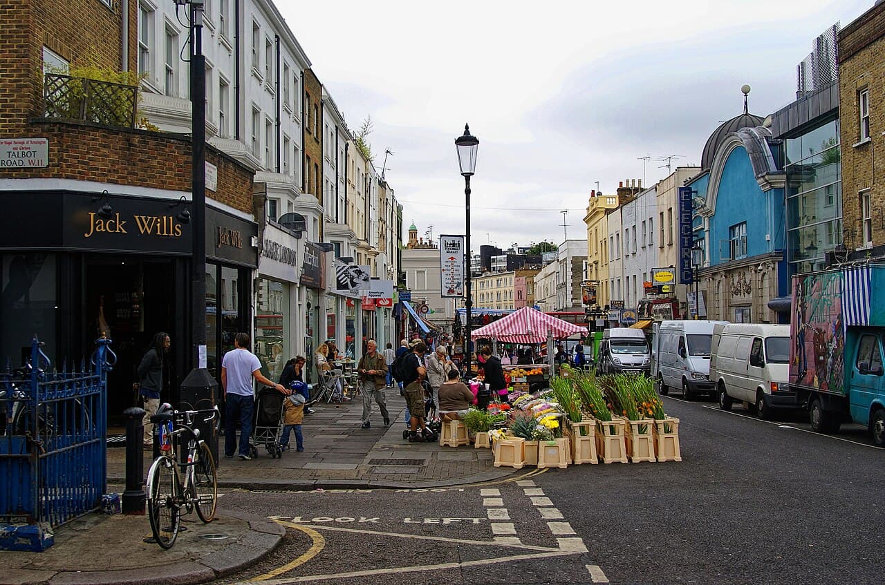 Pastel houses along Portobello Road, Notting Hill