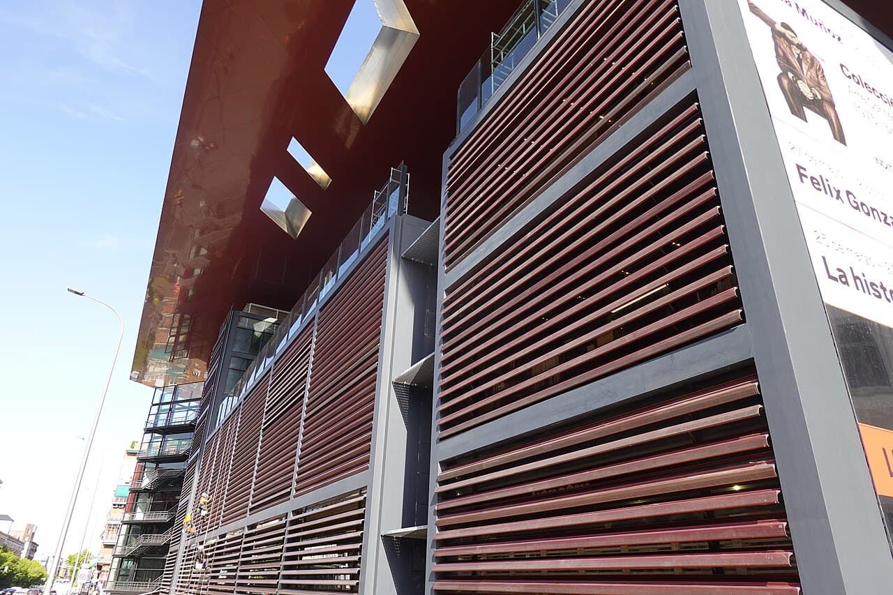 The Reina Sofía museum in Madrid with its glass lift towers