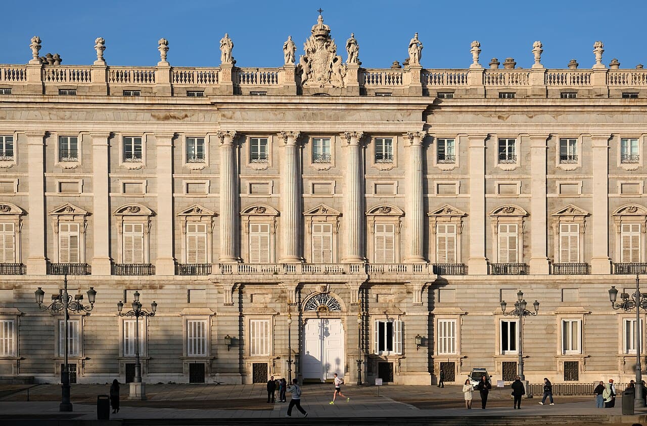 The Royal Palace of Madrid seen across its courtyard