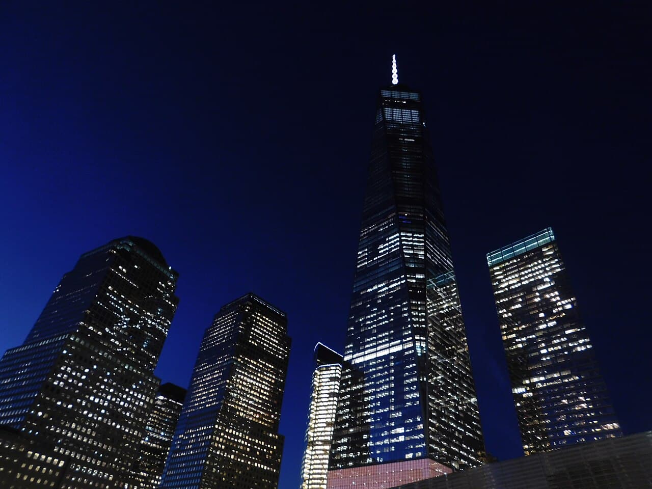 The 9/11 Memorial pools and One World Trade Center, New York