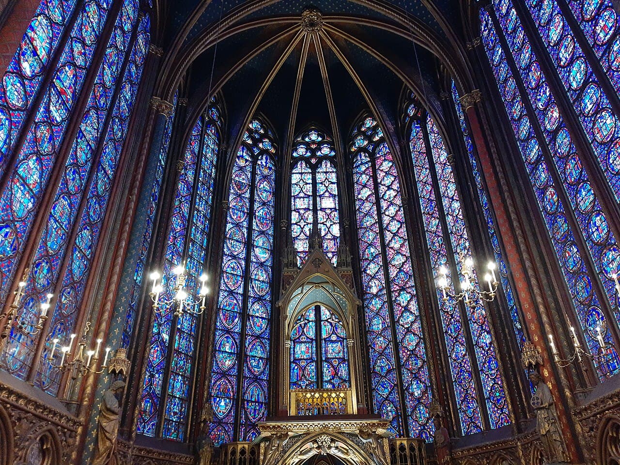The floor-to-ceiling stained glass walls of Sainte-Chapelle's upper chapel