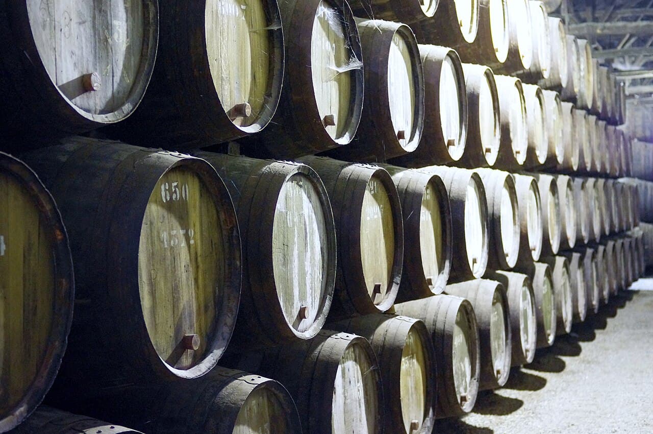 Barrels ageing in a port-wine cellar in Vila Nova de Gaia