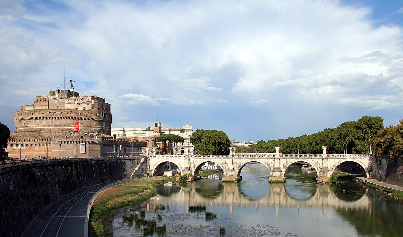 Castel Sant'Angelo and its statue-lined bridge over the Tiber