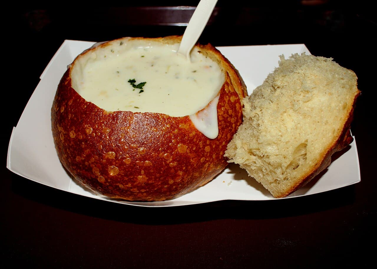 Clam chowder in a sourdough bread bowl, San Francisco