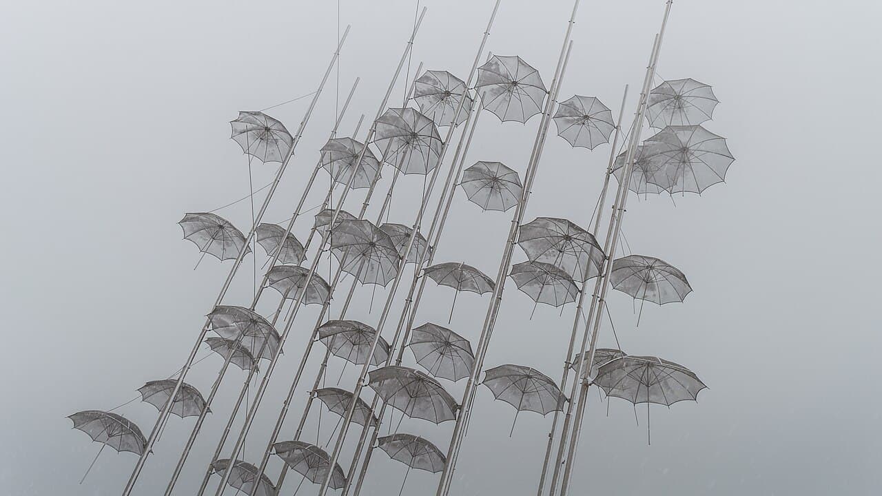 The Umbrellas sculpture on the Thessaloniki waterfront