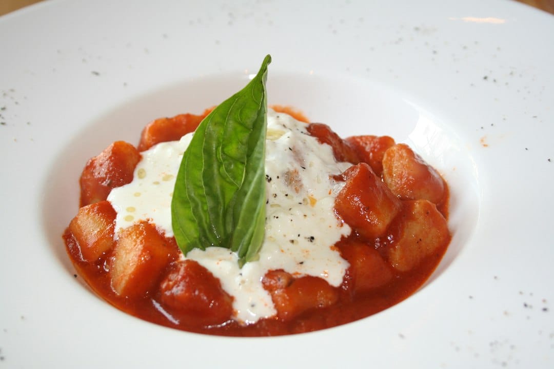 Gnocchi alla sorrentina and seafood