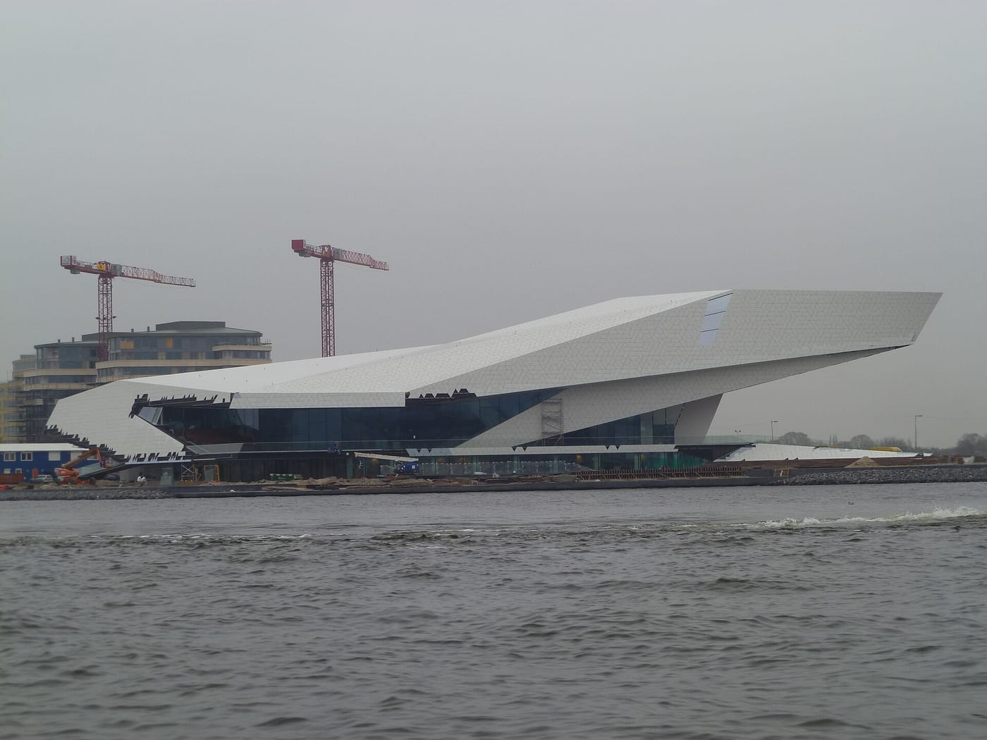 The angular white EYE Film Museum on the IJ waterfront in Amsterdam