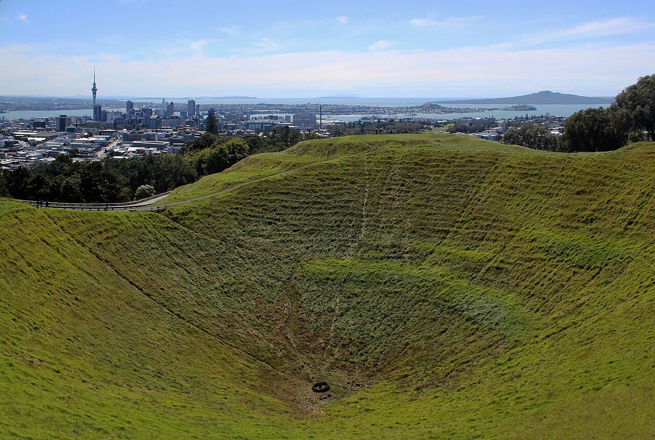 Mount Eden crater and view, Auckland
