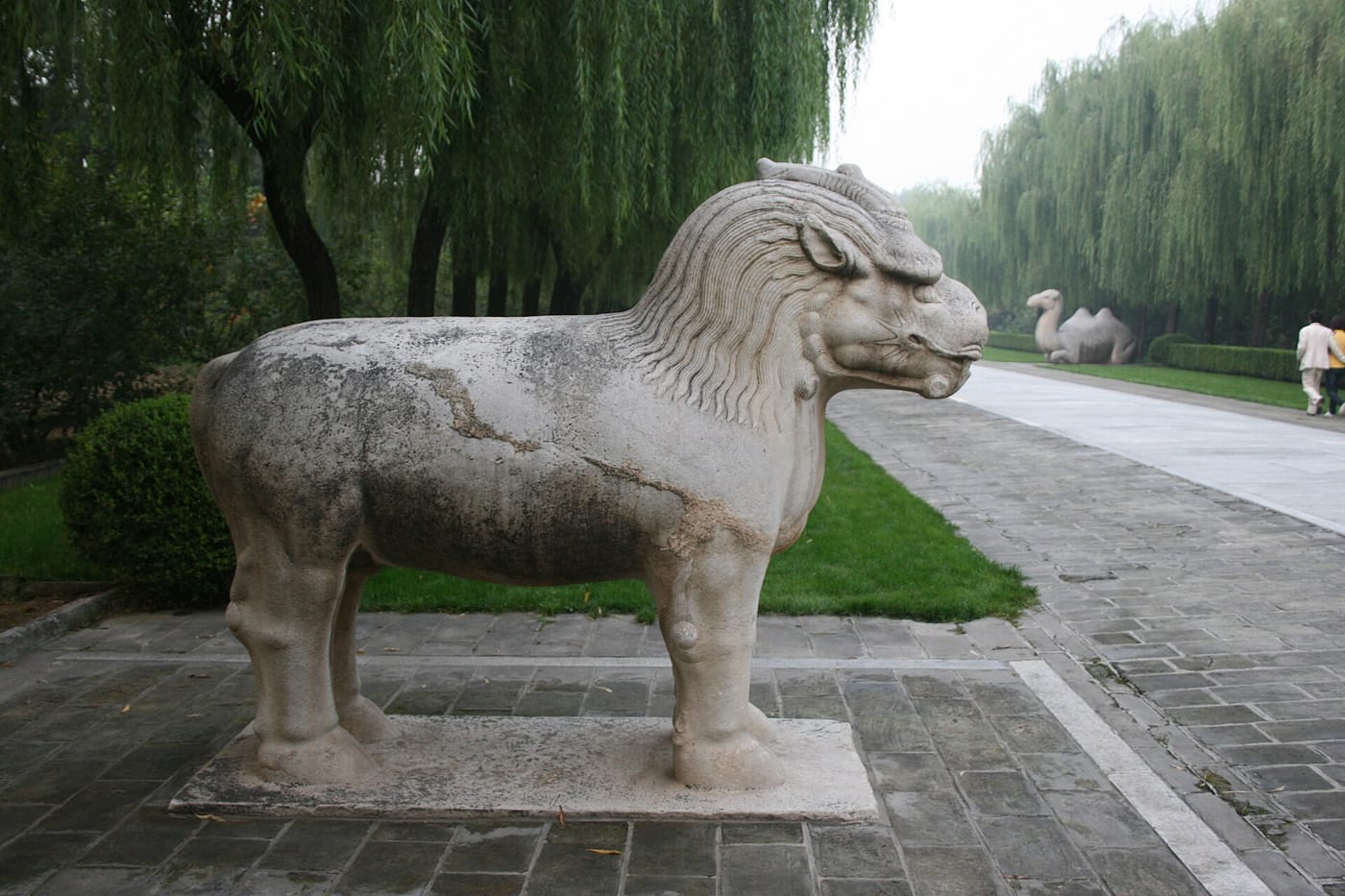 A giant stone animal on the Sacred Way at the Ming Tombs near Beijing