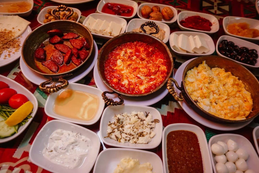 A Turkish breakfast spread