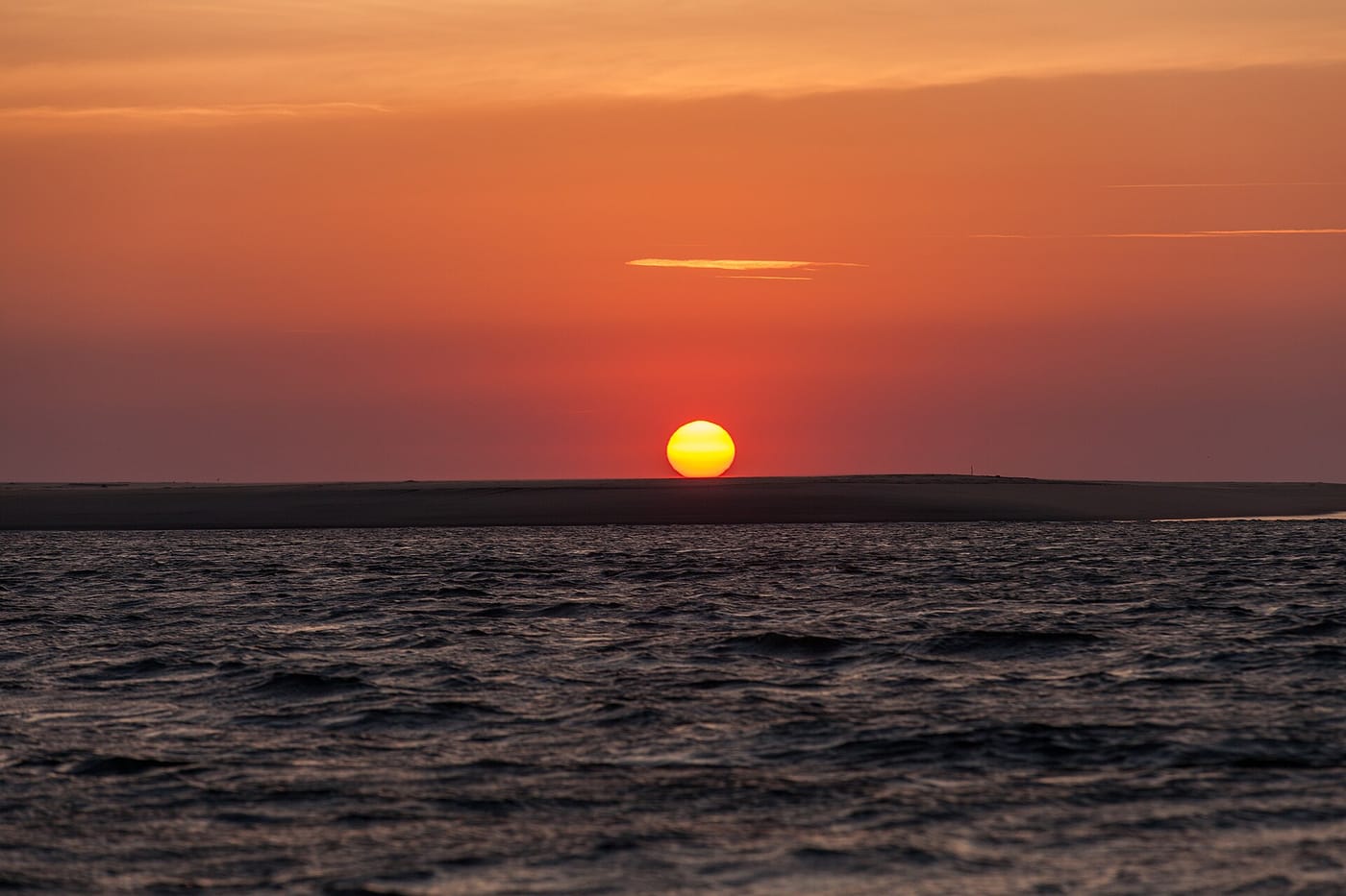 Sunset over the tidal bay at Arcachon near Bordeaux