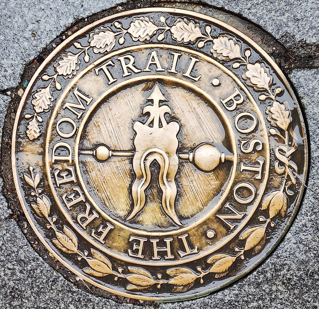 The red-brick Freedom Trail through downtown Boston