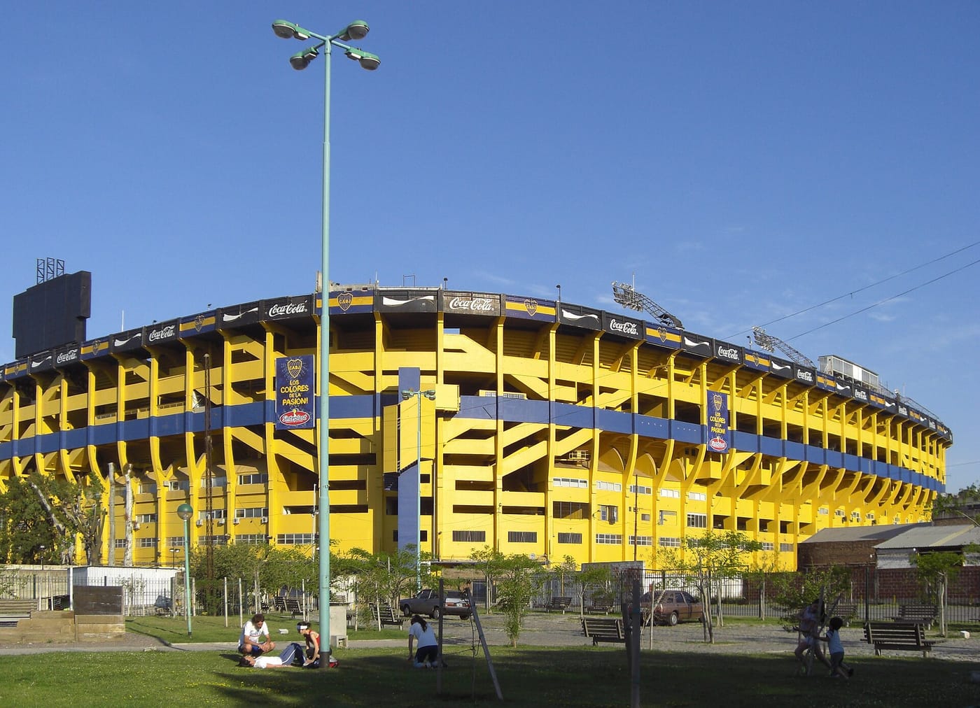 The blue-and-yellow stands of La Bombonera stadium in Buenos Aires