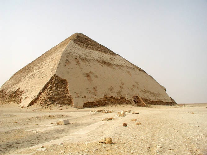 The Bent Pyramid in the desert at Dahshur near Cairo