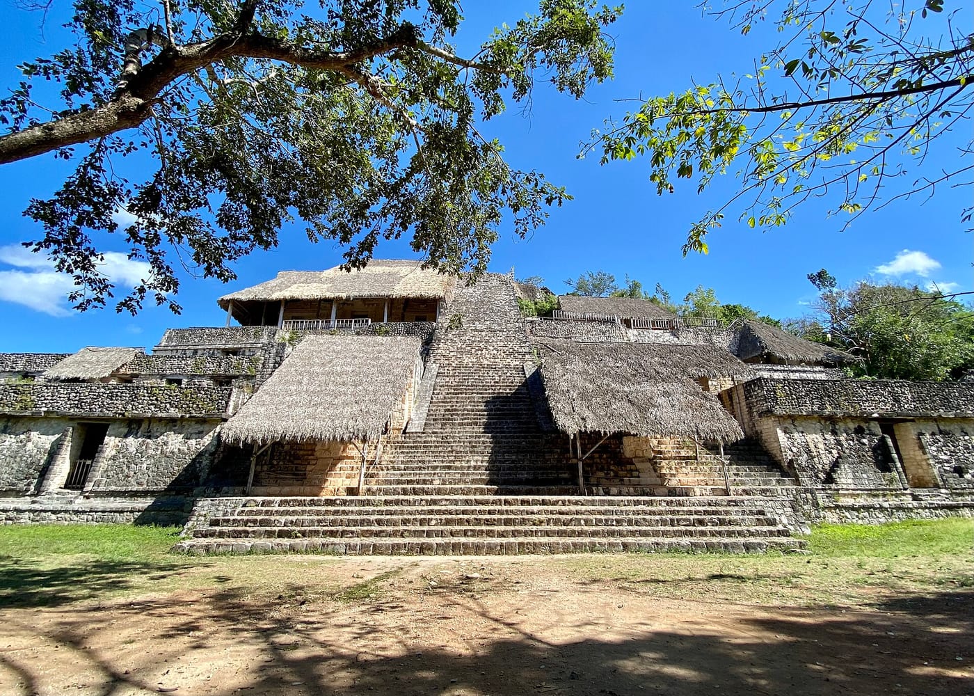 The stepped acropolis pyramid of the Maya ruins of Ek Balam