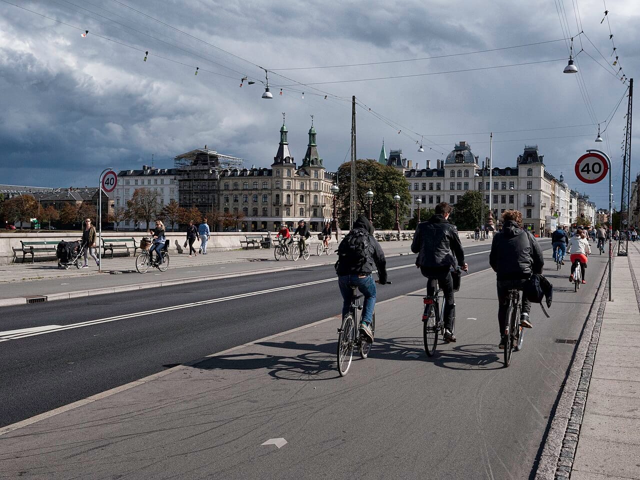 Cyclists on Dronning Louise's Bridge over the Lakes, Copenhagen