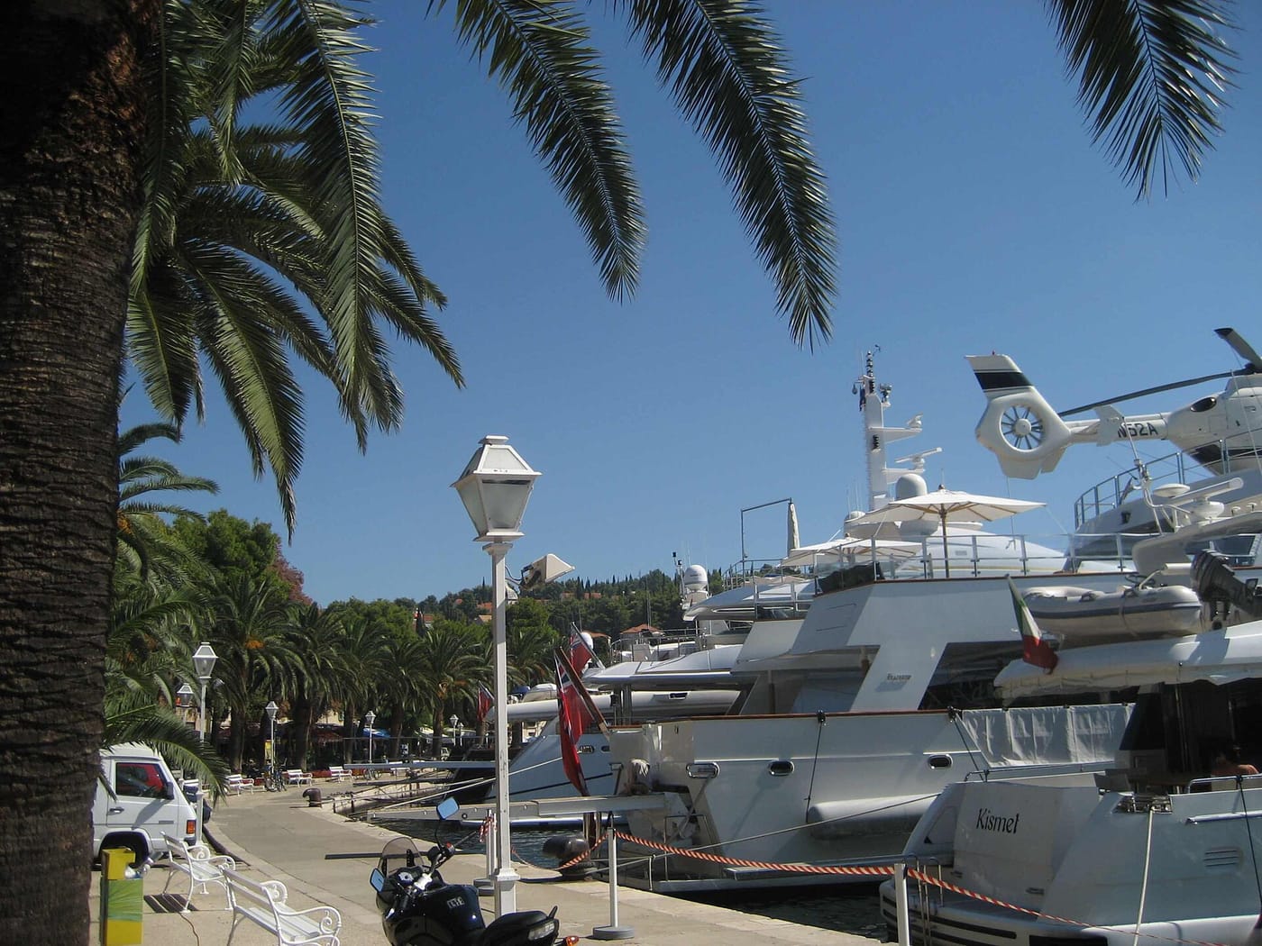 The palm-lined waterfront and marina of Cavtat near Dubrovnik
