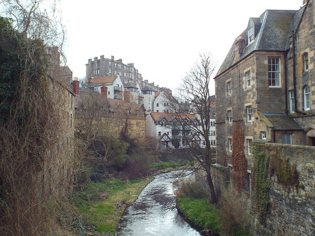 Historic cottages beside the Water of Leith at Dean Village, Edinburgh