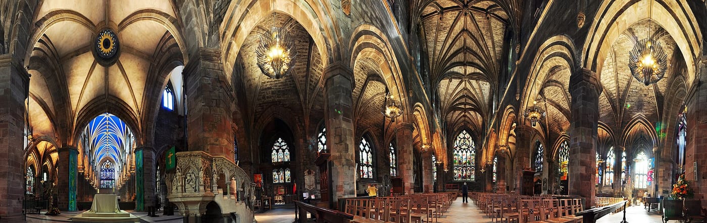 The vaulted Gothic interior of St Giles' Cathedral in Edinburgh