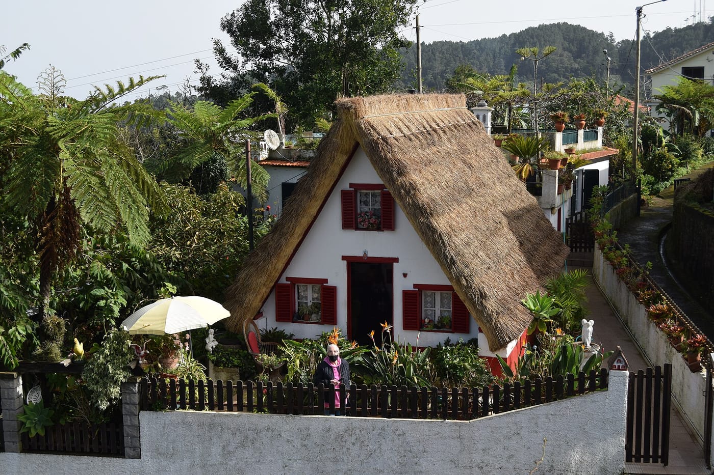 A triangular thatched A-frame house in Santana, Madeira