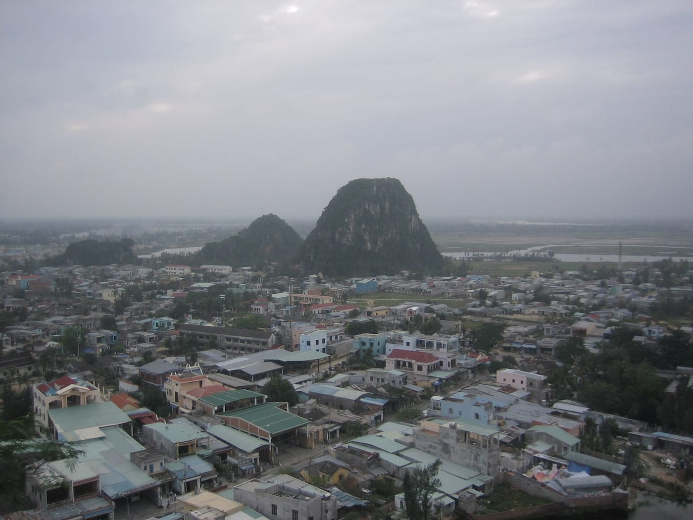 The Marble Mountains rising above the town near Da Nang and Hoi An