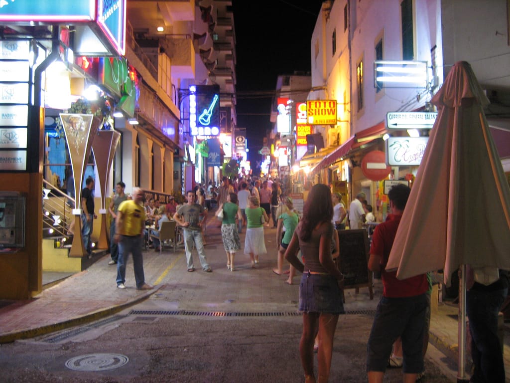 The West End nightlife strip, Sant Antoni, Ibiza