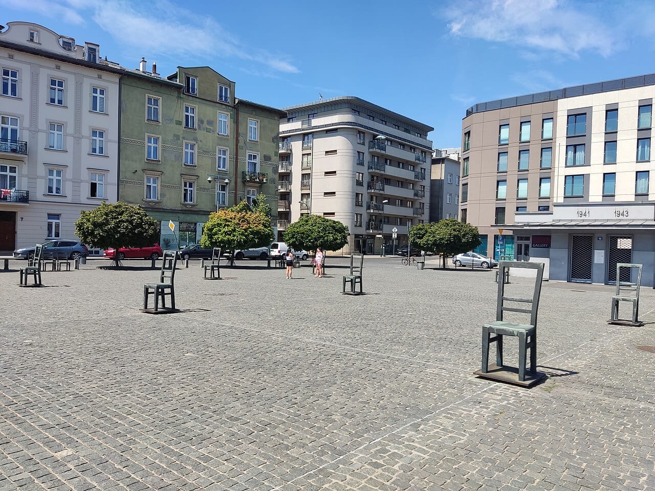 The empty-chairs memorial at Ghetto Heroes Square, Kraków