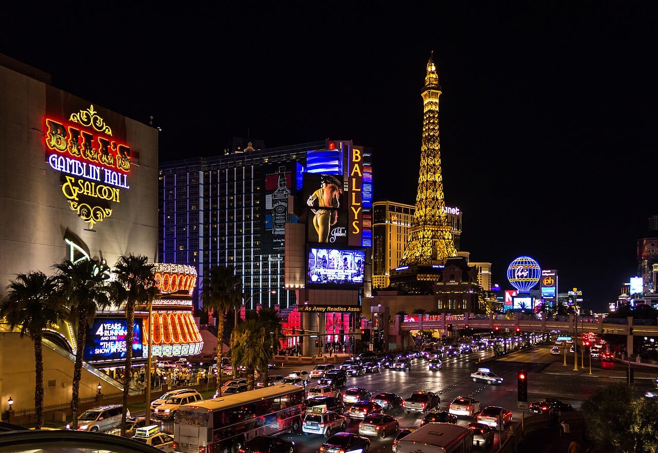The neon-lit Las Vegas Strip at night