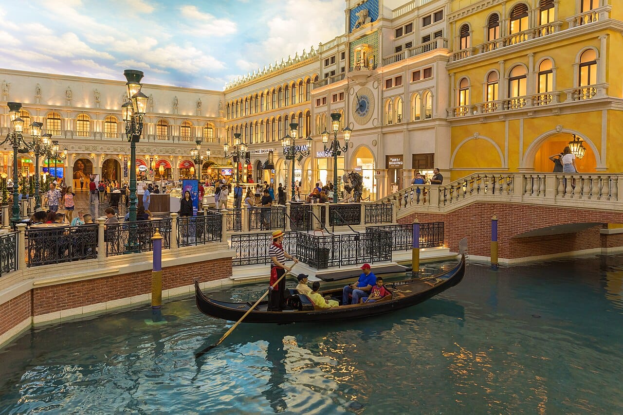 Gondolas on the indoor canal at the Venetian