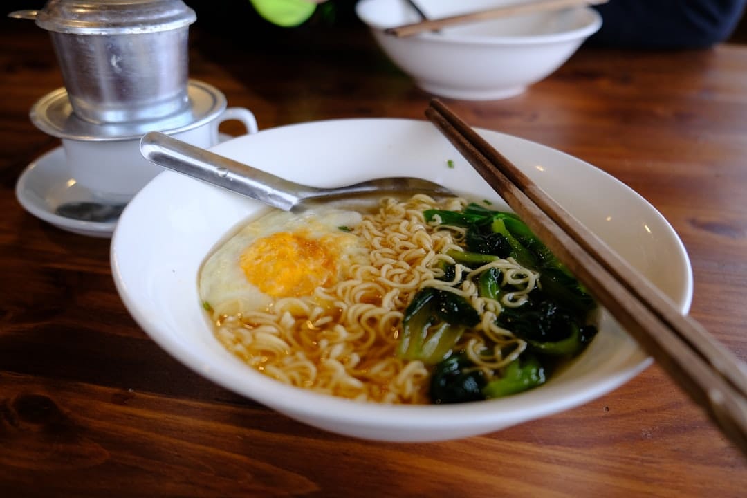 A bowl of Luang Prabang khao soi noodle soup