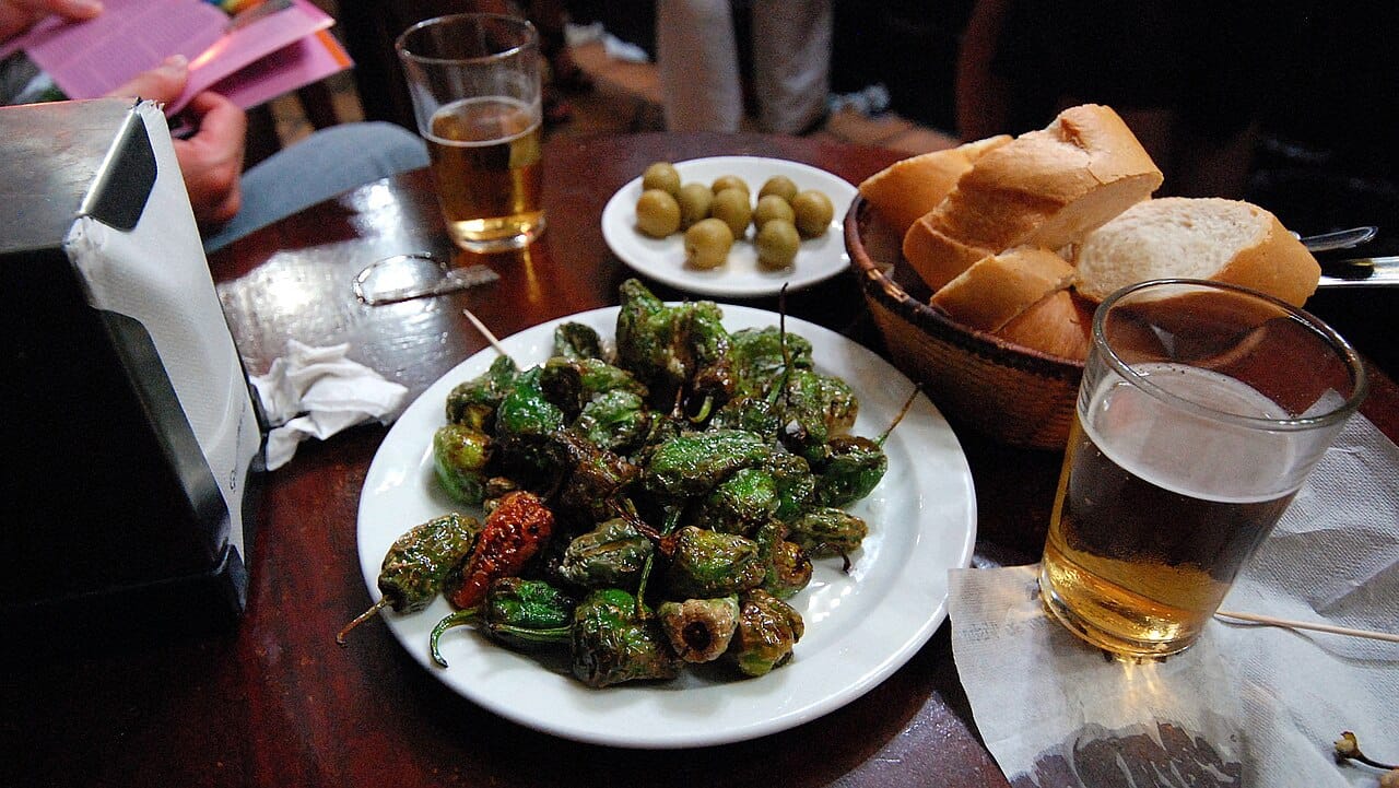 Tapas plates on a bar counter in Madrid