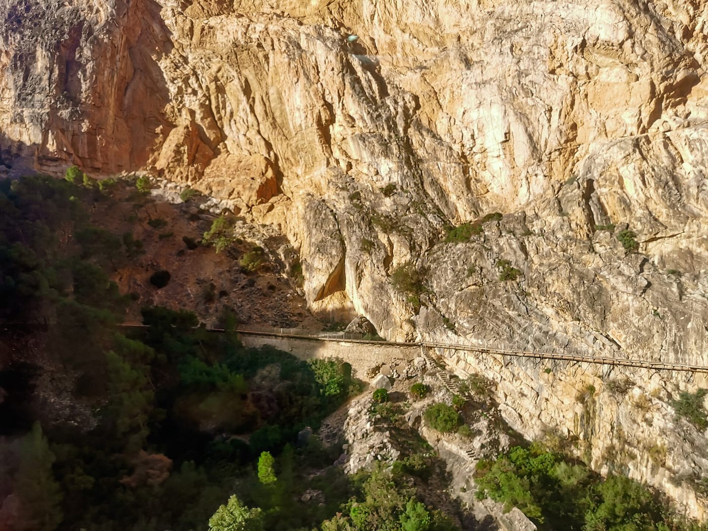 The boardwalk of the Caminito del Rey pinned to a sheer gorge near Málaga