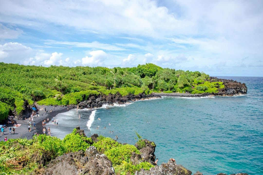 The black-sand beach at Waianapanapa, Maui