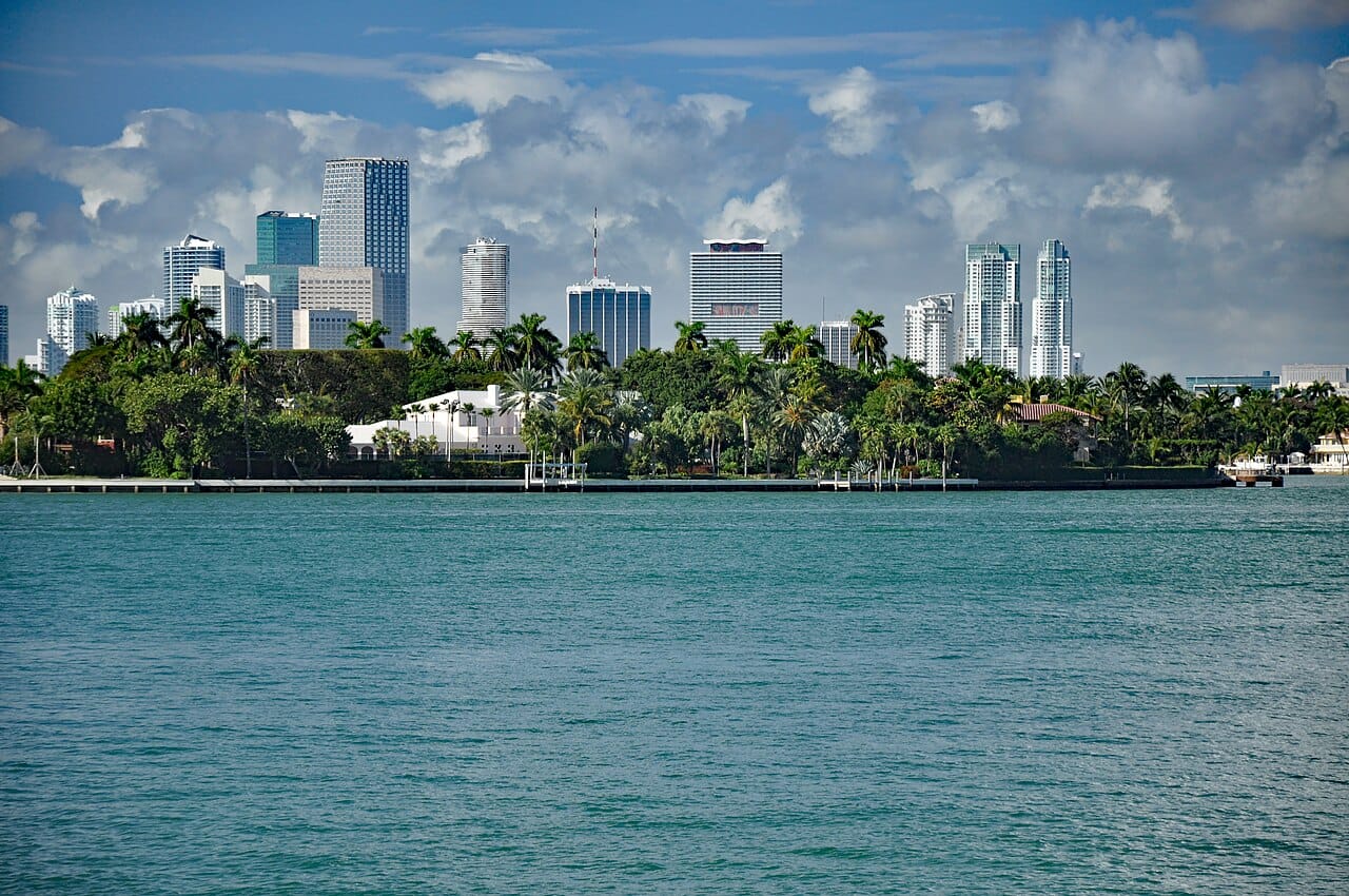 The Miami skyline from a boat on Biscayne Bay