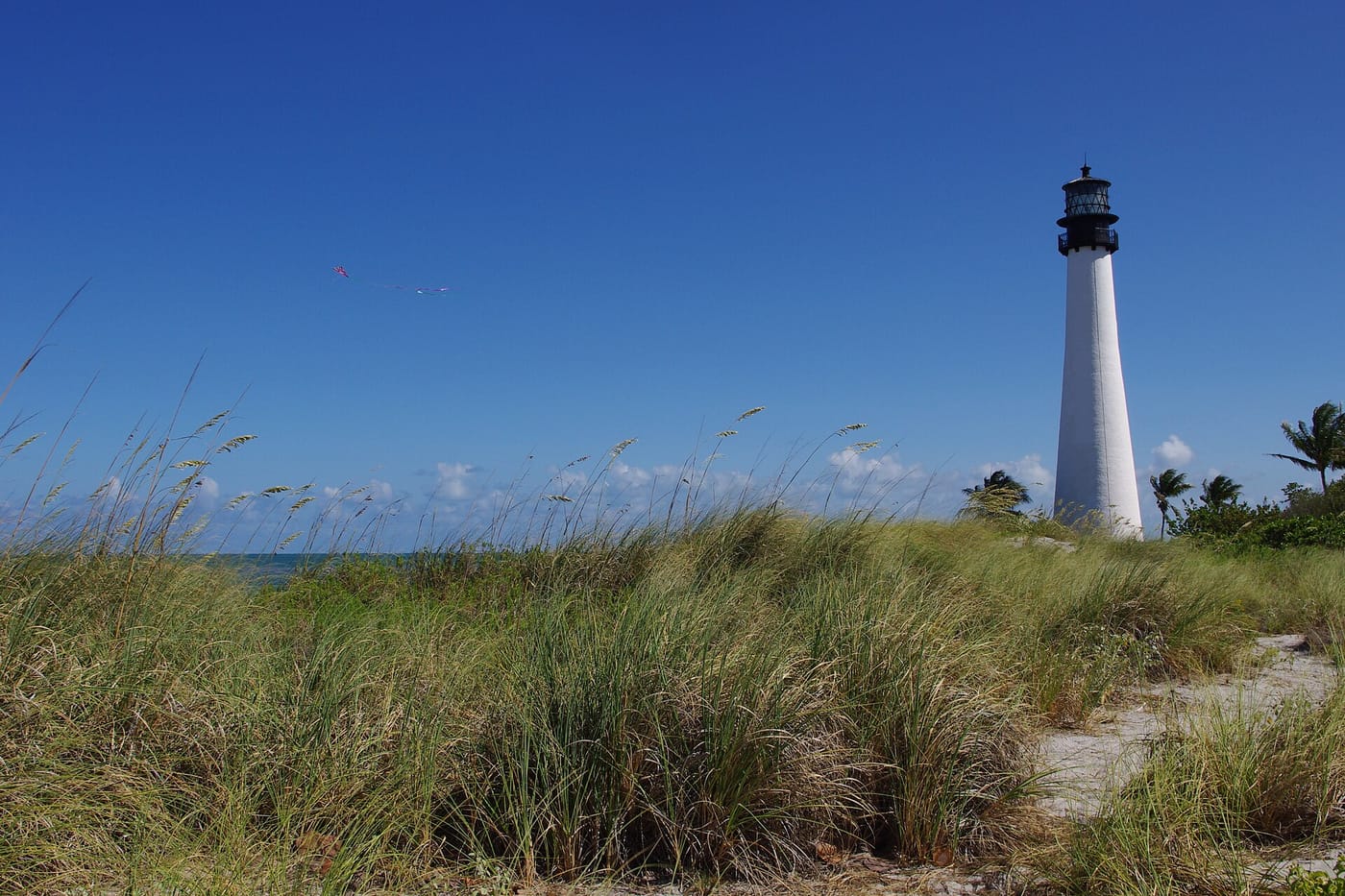 The lighthouse and dunes at Cape Florida on Key Biscayne near Miami