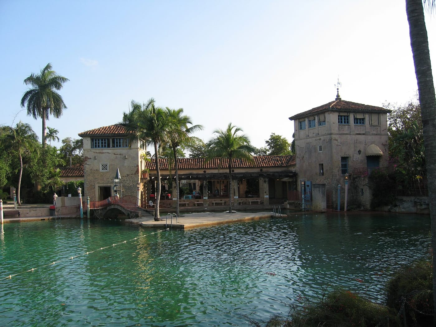 The lagoon and towers of the Venetian Pool in Coral Gables, Miami