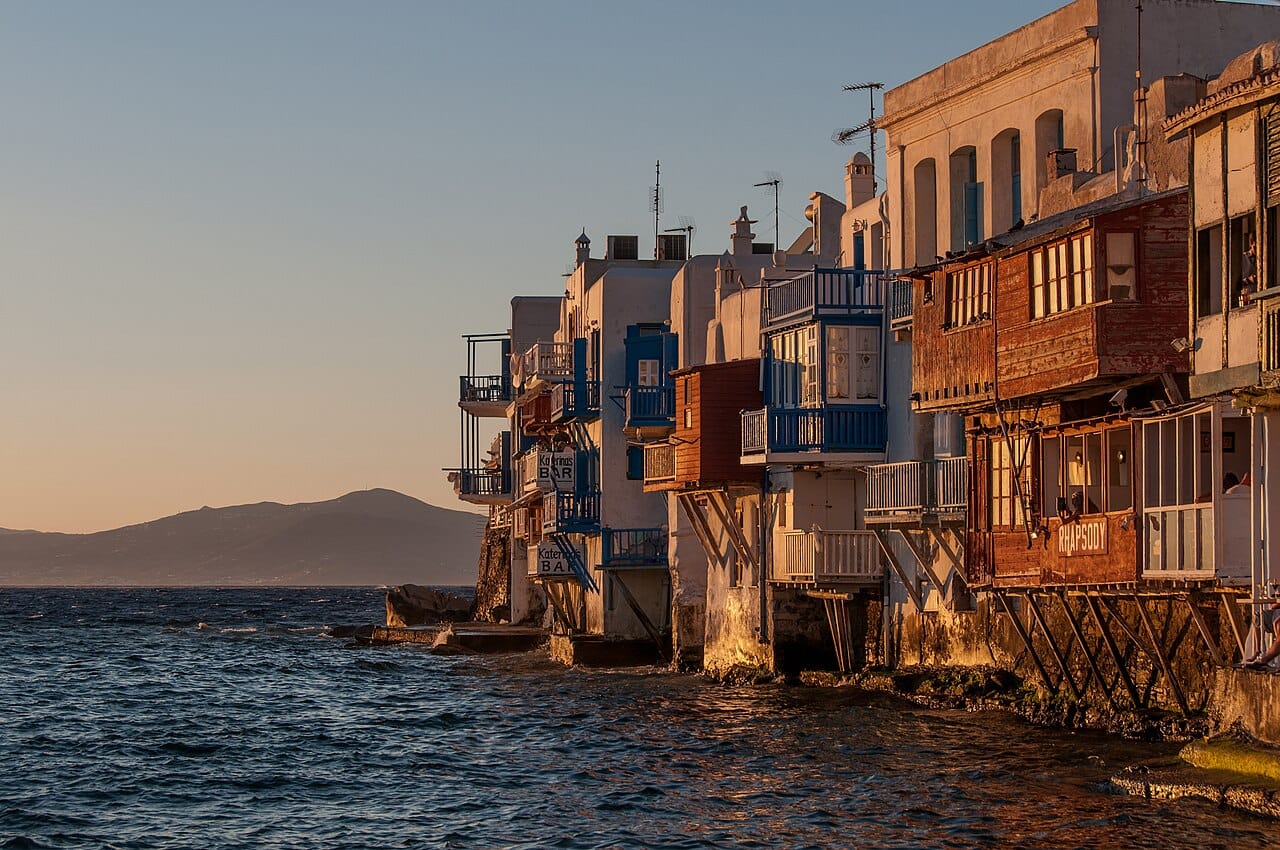 Waterfront houses of Little Venice in Mykonos