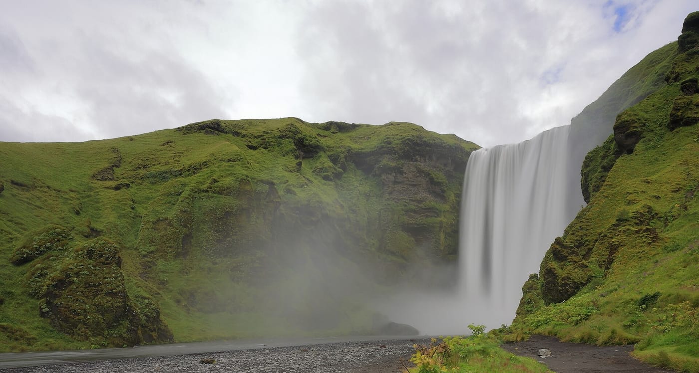 The Skógafoss waterfall on Iceland's south coast
