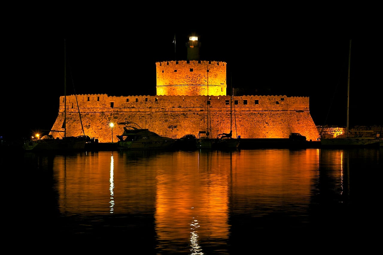 Mandraki Harbour and windmills, Rhodes