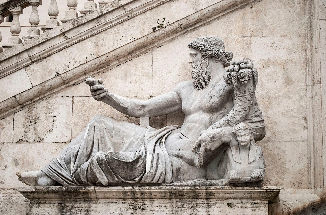 A reclining marble river-god statue at Rome's Capitoline