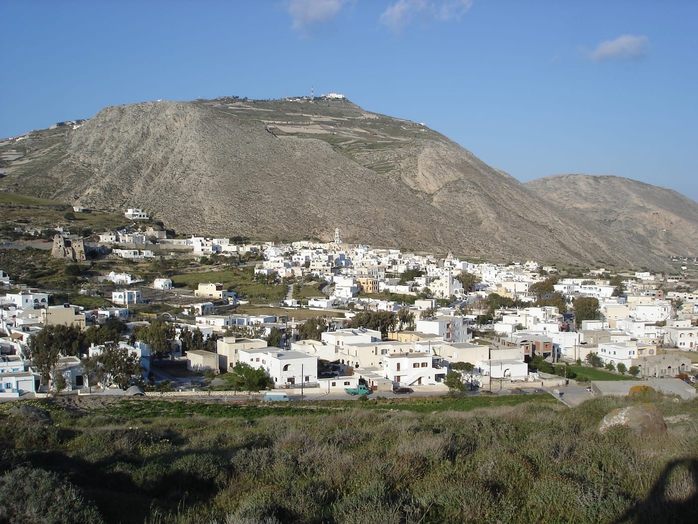 Whitewashed houses of the inland village of Emporio on Santorini