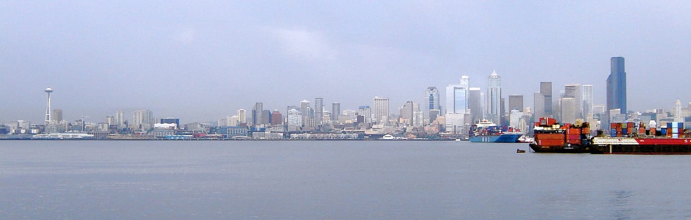 The Seattle skyline seen across the water from Alki Beach