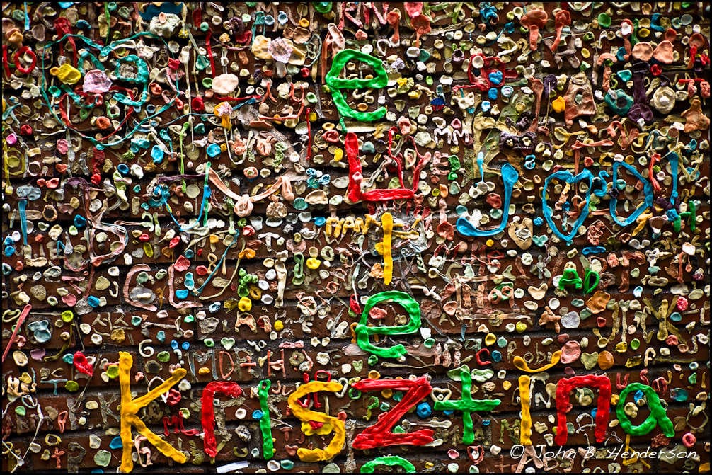 The colourful chewing-gum-covered Gum Wall in Post Alley, Seattle