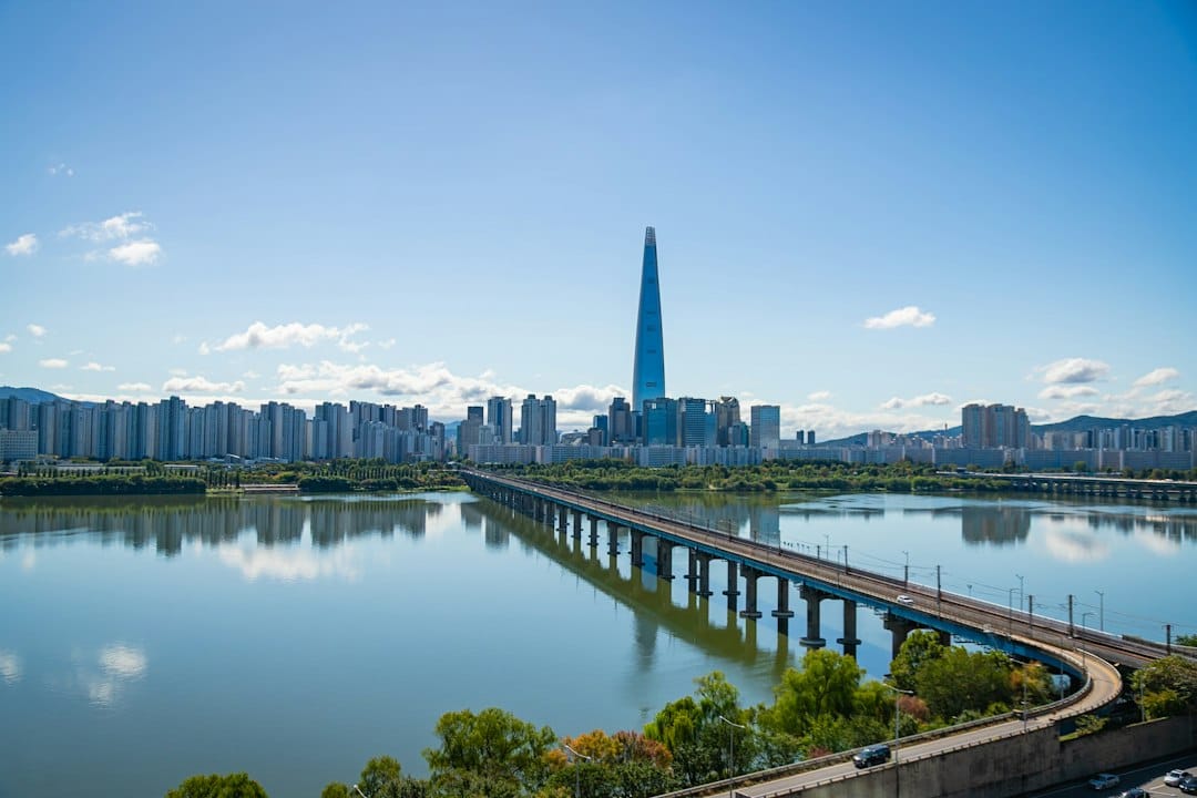 The Lotte World Tower rising above the Han river in Seoul