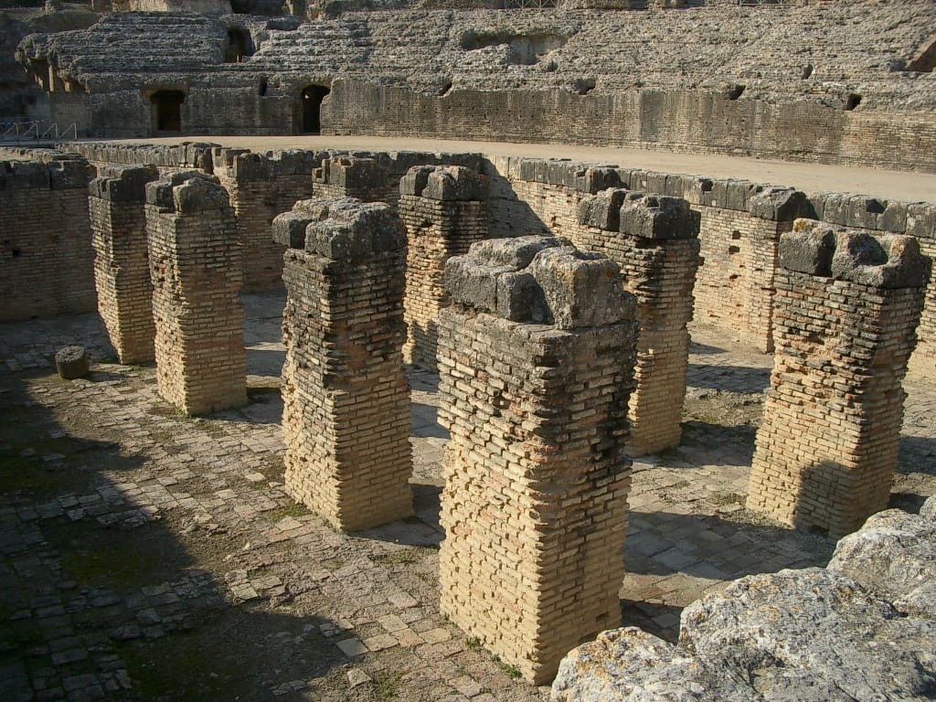 The stone amphitheatre of the Roman ruins of Itálica near Seville
